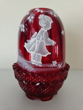 Fenton Ruby Red Amberina Nancy Fenton Hand Painted & Signed Fairy Lamp picture