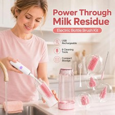 NEW Hauture 6-In-1 Electric Baby Bottle Brush, Sanitizing, Drainable, Silicone picture