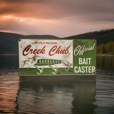 Vintage Creek Chub Porcelain Sign Bait Caster Paw Paw Bait Company Jinx Lures picture