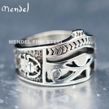 MENDEL Mens Egyptian Ankh Scarab Eye Of Horus Ra Ring Stainless Steel Size 6-15 picture