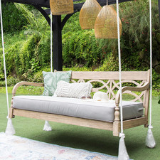 Renley 5.6 FT Mahogany Porch Swing Daybed with Oyster Cushion, Lime Wash Finish, picture