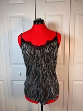 Divided H&M Metallic Cami Size 12 Black Silver Lace Trim picture
