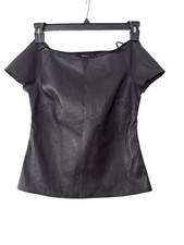 NWT $595 Theory Black Lamb Leather Ballet Top, Size M picture