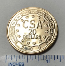 1861 CONFEDERATE STATES OF AMERICA TOKEN $20 GOLDEN CSA MEDAL CIVIL WAR COIN BU picture