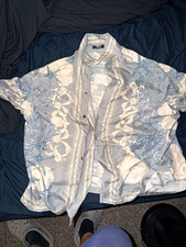 Versace Men’s XL Gray/White Floral Silk Short Sleeve Button-Front Shirt picture