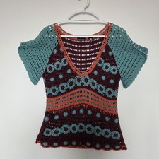 VTG Moda International Crochet Top Y2K Victoria Secret Open Knit Tunic Boho Med picture