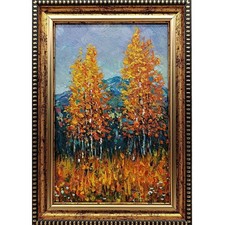 Birch Tree Autumn Forest Landscape Original Oil Painting 4x6 Framed Signed Gift picture