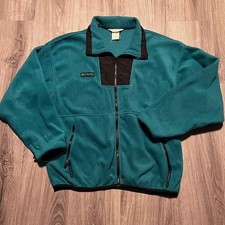 Vintage 90s Columbia Sportswear Teal Black Full Zip Fleece Jacket Men's L picture