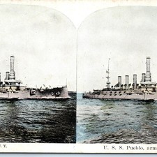 c1900s USS Pueblo Armoured Cruiser Navy Military Warship Stereoview Muller V13 picture