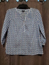 Talbot Petites Seahorse V Neck Blouse Size Small Blue White picture