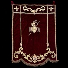 Antique 1890s Knights of Pythias Velvet Lodge Banner Wall Hanging Goldwork 42” picture