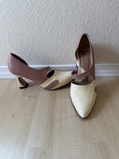 John Fluevog Canadian Leather Mod 50s 60s  retro Pink And White pump high heels. picture