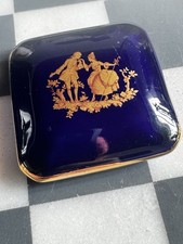 Vintage Limoges France Cobalt Blue Gold Courting Couple Porcelain Trinket Box picture