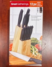 Great Gatherings 12pc Serrated Stainless Knife & Tool Block Set, Wood Block picture