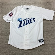 Vintage Norfolk Tides Jersey Medium White Blue Patches Minor League Baseball 90s picture