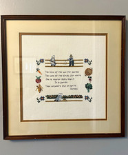 Vintage Handmade Gardening Needlepoint – Cottagecore / Grannycore Wall Art picture