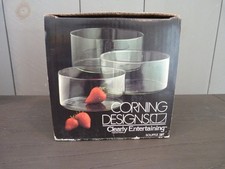 Vintage Corning Designs Clearly Entertaining Clear Glass Round Souffle Set Dish picture