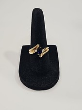 Vintage 10K Yellow Gold Marquise Sapphire and Diamond Bypass Ring picture