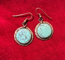 Vtg Navajo Sterling Silver  Turquoise Round Drop Earrings picture