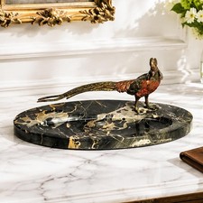 Art Deco Antique Austrian Bronze Pheasant Sculpture Statue Marble Tray Catchall picture