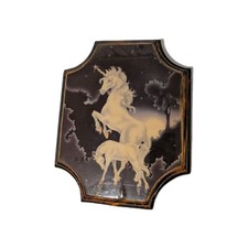 VTG Charlie's Crafts Unicorn Art Lacquered Wood Plaque Hanging Decor READ picture