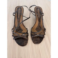 vintage bandolino brown snakeskin strappy heels 10 Y2K kitten heel picture