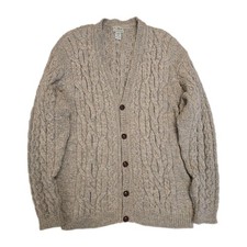 Vtg LL Bean Fisherman Cardigan Sweater Mens XL Wool Made in Ireland Cable Knit picture