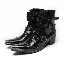 Occident Men's Club Ankle Boots Pointed Toe Buckle Rivets Nightclub Casual Shoes picture