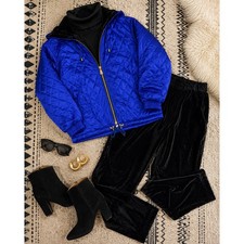 Vintage FUDA International Silk Quilted Jacket Velvet Pant Set Ski Lodge Style M picture