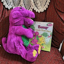 Vintage 1992 Barney Plush Lyons Group + Catch That Hat Little Golden Book 1997 picture