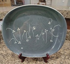 VTG 13X11 HARKERWARE RUSSEL WRIGHT WHITE CLOVER PLATTER CHARCOAL. SEE PHOTOS picture