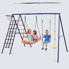 550lbs 6 IN 1 Backyard Metal Swing Set with Three Swing Heavy Duty A-Frame Stand picture