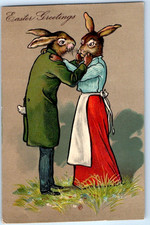 Dressed Romantic Rabbits~Antique  Anthropomorphic Easter Fantasy Postcard~s801 picture