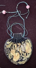 Antique Chinese Qing Dynasty 19th C Silk Scent Pouch w/ Pink Quartz Stones B331 picture