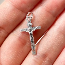 14k Rose Gold Plate Solid 925 Silver Cross Jesus Piece Crucifix Pendant Necklace picture