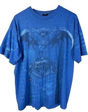 Vtg 1997 Batman All Over Print T Shirt XL Batmobile Blue Comic Grid AOP EUC picture