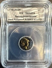 2026 Semiquincentennial Black Ruthenium & Gold Dime ICG Genuine (1 of 1,000) picture