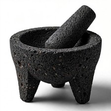 8in Volcanic Stone Molcajete Mortar & Pestle, Dark Gray, 3-Leg picture