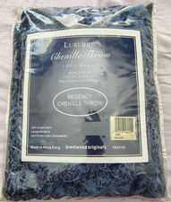 Vtg Brentwood Originals Luxury Chenille Throw W Fringe Blue Navy 50 X 60 New B29 picture