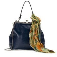 $129. Patricia Nash Laureana Distressed Leather Frame Denim Blue picture