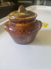 Vintage Studio Pottery Lidded Crock Brown Drip Glaze Pottery Jar picture