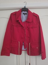 Talbots Women's Red Field Jacket Button Zip Pockets Drawstring Collar Size 8 picture