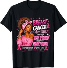 Women Black African American Breast Cancer Pink Ribbon Girl T-Shirt picture