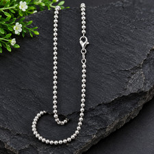 Solid 925 Sterling Silver 3MM Bead Ball Link Chain Necklace Beaded Ball Necklace picture