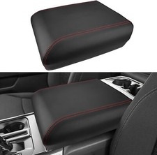 21-24 Ford F150 Center Console Armrest Cover Black Leather Stitch Red Interior picture