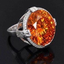 HUGE 42.00 Ct Flame Orange Diamond Solitaire Ring, in 925 Silver, Certified picture