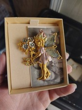 NIB Vintage Kirks Folly Forget-Me-Not Fairy Brooch Pin Gold Tone Enamel Crystal  picture