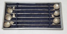 Vtg Occupied Japan Sterling Silver 6 Iced Tea Spoons Sasebo Naval Depot Boxed  picture