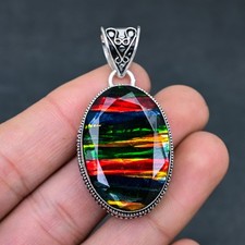 Ammolite Opal Gemstone 925 Sterling Silver Pendant Handmade Jewelry Gift For picture