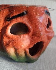 ANTIQUE Orange Green VINTAGE PAPER MACHE PULP HALLOWEEN JACK-O-LANTERN PUMPKIN picture